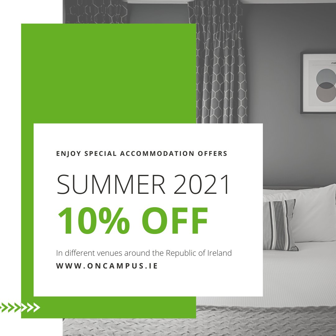 <a href="/OnCampusIreland/">On Campus Ireland</a> is open for business this summer 2021, offering family &amp; individual accommodation at the best rates in the best locations in Ireland! 🇮🇪 

Visit oncampus.ie/special-offers for special offers 🍀

#VisitIrelandAtOnCampus 
#DiscoverIreland #StayLocal #Staycation