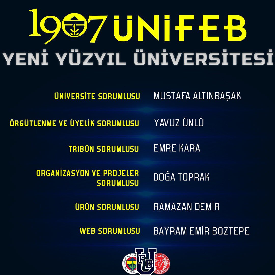 UFBYeniYuzyil's tweet photo. 1907 ÜNİFEB Yeni Yüzyıl Üniversitesi 2021-2022 Güz Dönemi Yönetim Kurulu belirlenmiştir. https://t.co/lXdXO4N4MD