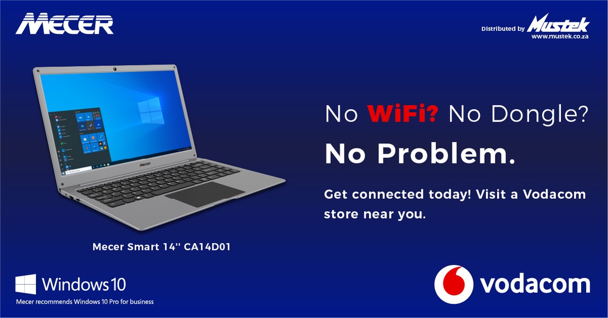 No more struggling with dongles or trying find a coffee spot with Wi-Fi. Stay connected wherever you are with the Mecer Smart notebook. 

Get connected: mecer.co.za 

#NoDongleNoProblem #MecerSmart