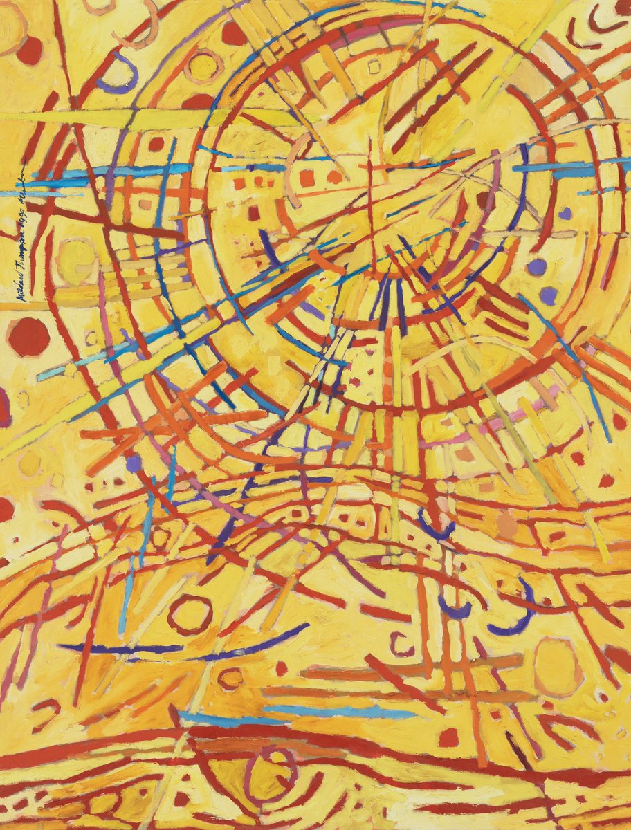 DailyArtApp's tweet photo. 👩🏿‍🎨🧲 Mildred Thompson studied quantum physics, cosmology, and theosophy. Through her art, she sought to connect scientific knowledge and metaphysical philosophy. 🏛 @WomenInTheArts Mildred Thompson, Magnetic Fields,1990 © The Mildred Thompson Estate; Courtesy Galerie Lelong &amp; Co. https://t.co/F2YMuvEvBF