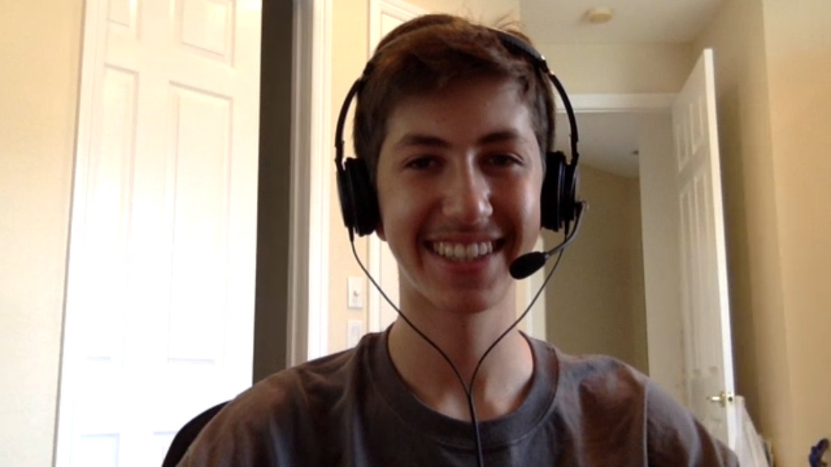 ScrippsBee's tweet photo. Eating tortellini on a cruise while playing @RocketLeague might describe #Speller13 Steven Dubin's best day. Those are a few of his favorite things... (If we got a certain song stuck in your head, you're welcome.) #SpellingBee https://t.co/j8SQreuRac