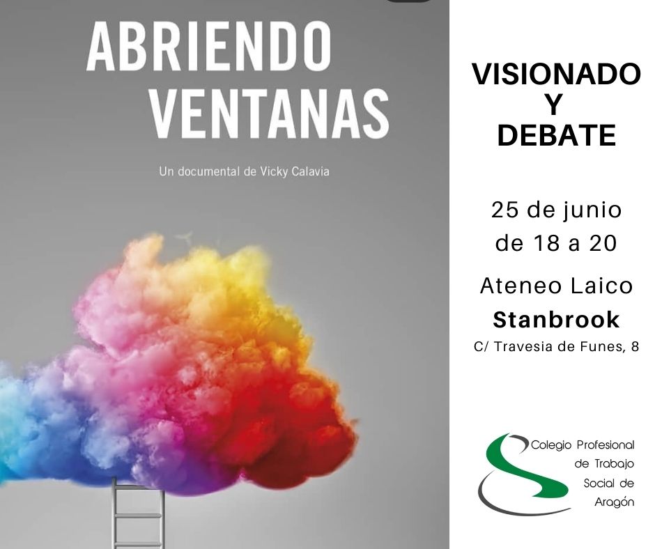 CPTSAragon's tweet photo. CHARLA-DEBATE PROYECCIÓN DOCUMENTAL ABRIENDO VENTANAS de Vicky Calavia. 25 de junio de 2021
Organiza: @CPTSAragon 
Lugar: Ateneo Laico Stanbrook C/ Travesía de Funes nº 8 
Horario: 18 a 20 h.
Inscripción gratuita en este enlace https://t.co/7eGwzipjDT https://t.co/rNyTpxt2wi