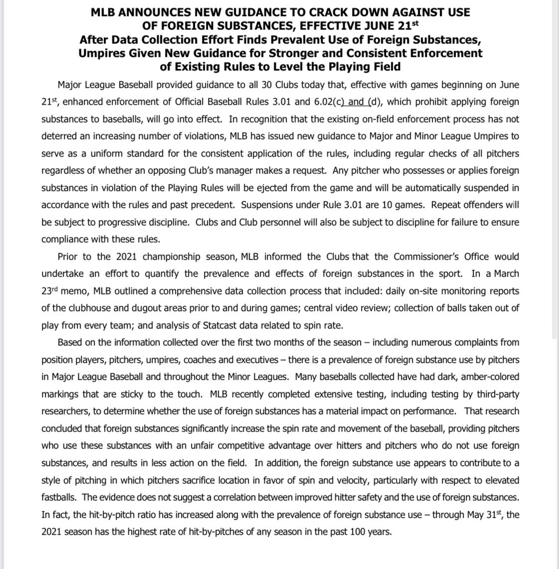 Mark Feinsand on Twitter "MLB Announces New Guidance to Deter Use of
