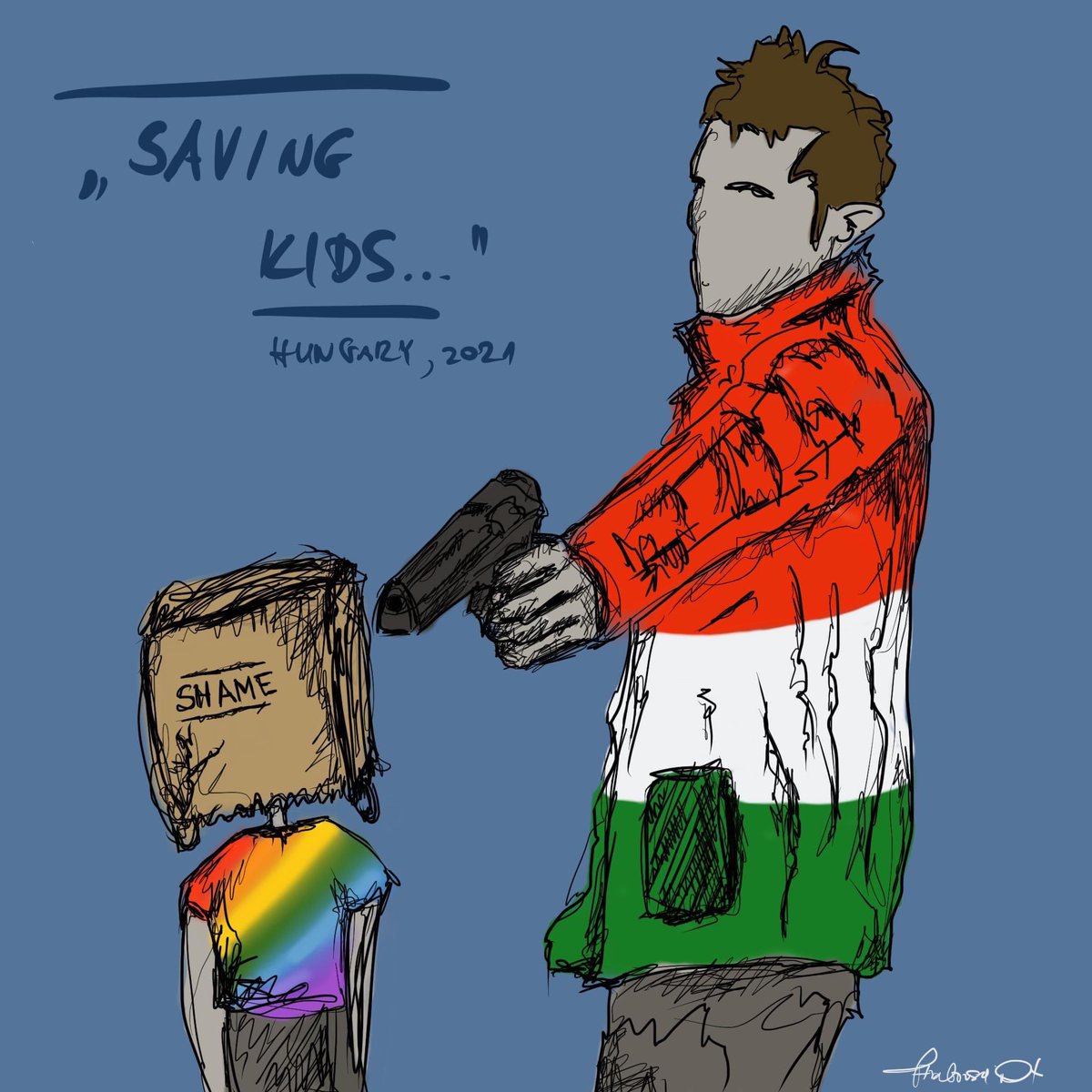 felmerült, hogy ezen miért nem narancssárga a dzseki. szerintem azért nem, mert akármennyire is úgy érzed, hogy a megjelenített szereplő az "ők", valójában a "mi". a világ összes országának kormánya pontosan annyit tesz, amennyit a társadalma még elfogad tőle. nem "ők". mi.