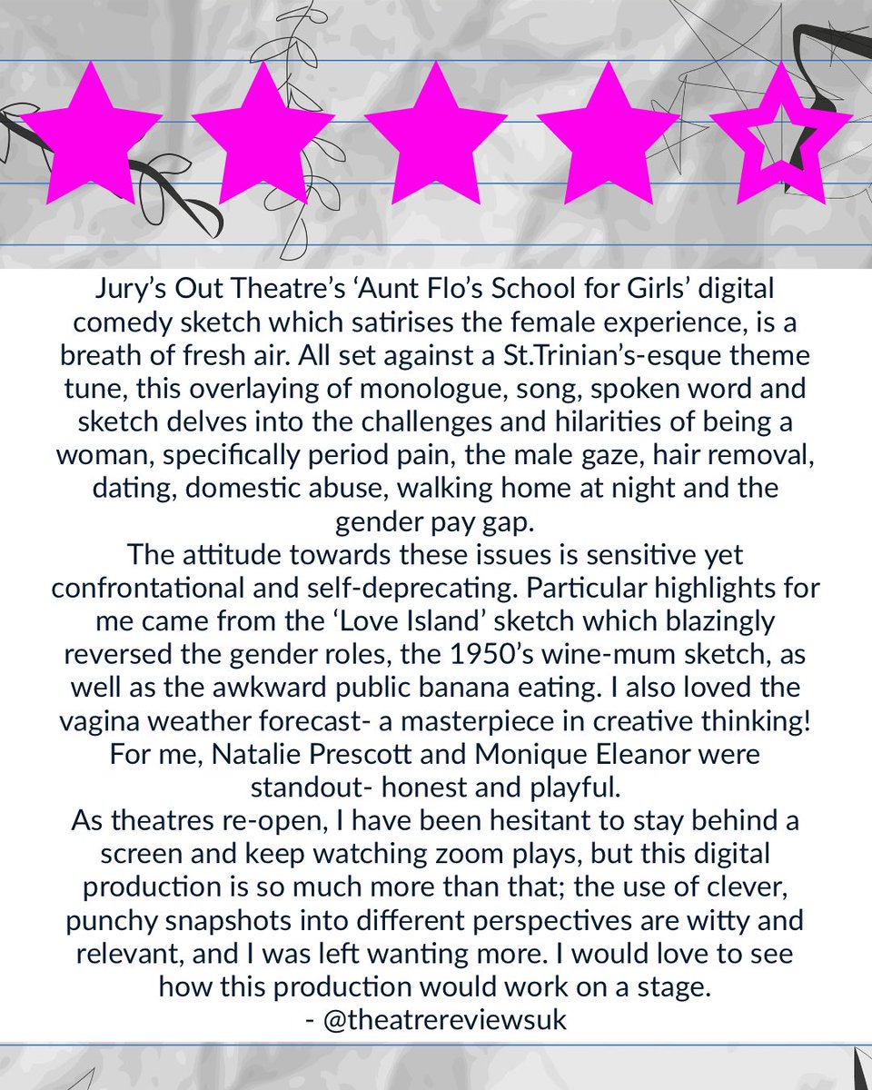 jurysouttheatre's tweet photo. 🏫It’s the last day of school!!!
⏰It’s your final chance to see Aunt Flo’s School for Girls in @SparkFestBath @bathspalive @ 7pm!
⭐️We’ve had some stellar feedback! 
😎👙Don’t miss out before we wrap up the summer term! https://t.co/BZxuzmkaJx