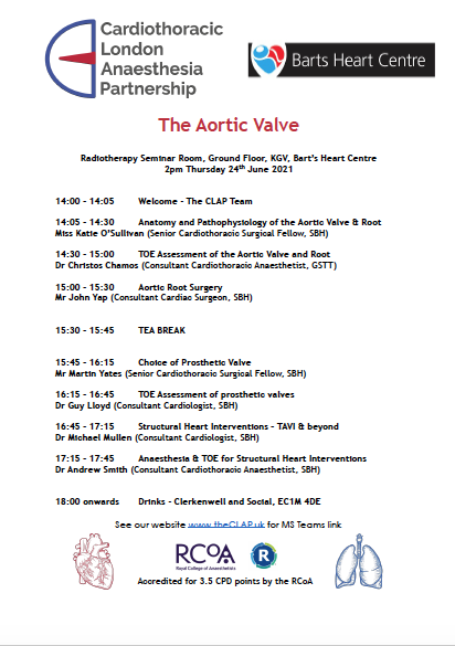 CAPanaesthesia's tweet photo. Advanced Cardiothoracic anaesthesia teaching next week, June 24th 2pm - Aortic Valve. Email clap.anaesthesia@gmail.com for link to join.
@iceman_ex 
@sj_shepherd 
@Assoc_Anaes 
@StGgas 
@BartsAorta 
@papworth_anaes https://t.co/zpbTUqimzf