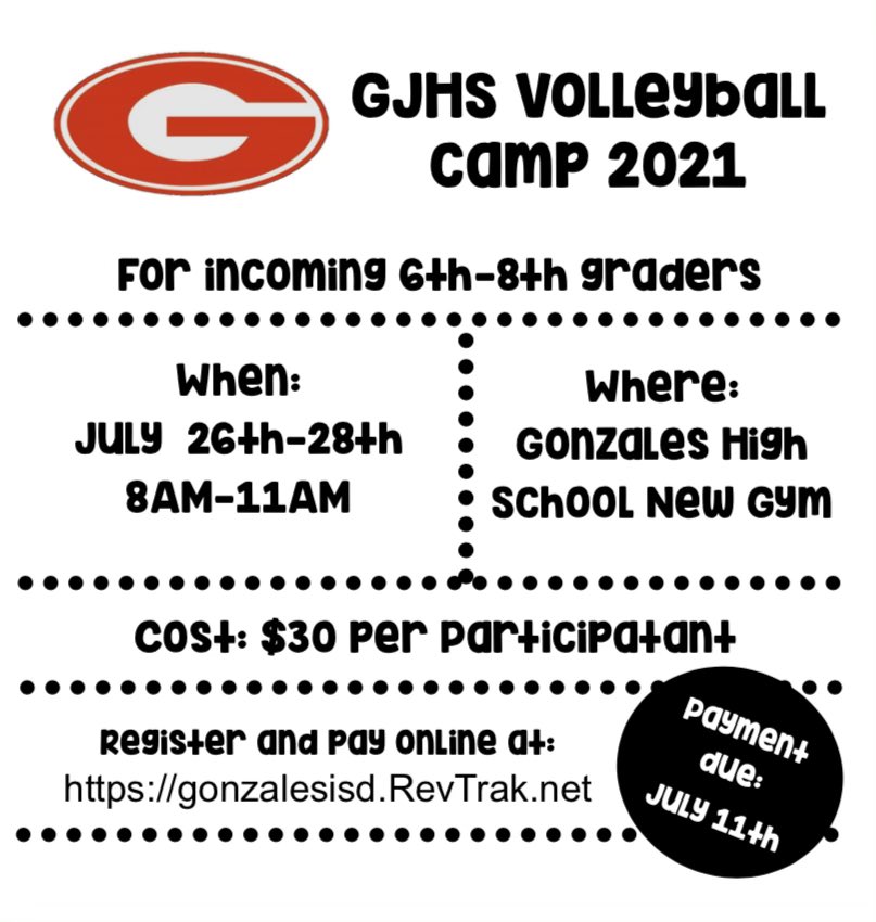GonzalesApache's tweet photo. GET YOUR KIDDOS SIGNED UP FOR CAMP! Excited to see all the littles eager and learning about volleyball! #buildingthemup https://t.co/xswJRMy21f