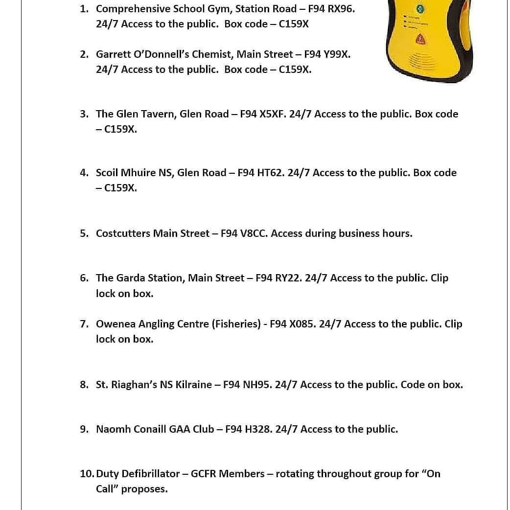 Defibrillators within the Glenties Area. It has come to my attention that several members of the community would like some training with Defibrillators and CPR. Glenties Cardiac First Responders are organising some training when it is safe to do so. Pm to enquire #CPRSavesLives
