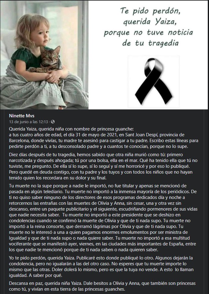 0800fer's tweet photo. A mi, esto de la "igualdad", no lo termino de entender. 
¿Dónde están los titulares de prensa y televisión de este caso? ¿Y las palabras de condolencias de Presidente y Ministros (incluyendo la de "igualdad") al padre y familiares de esta criatura? https://t.co/LVb8VIPlbT