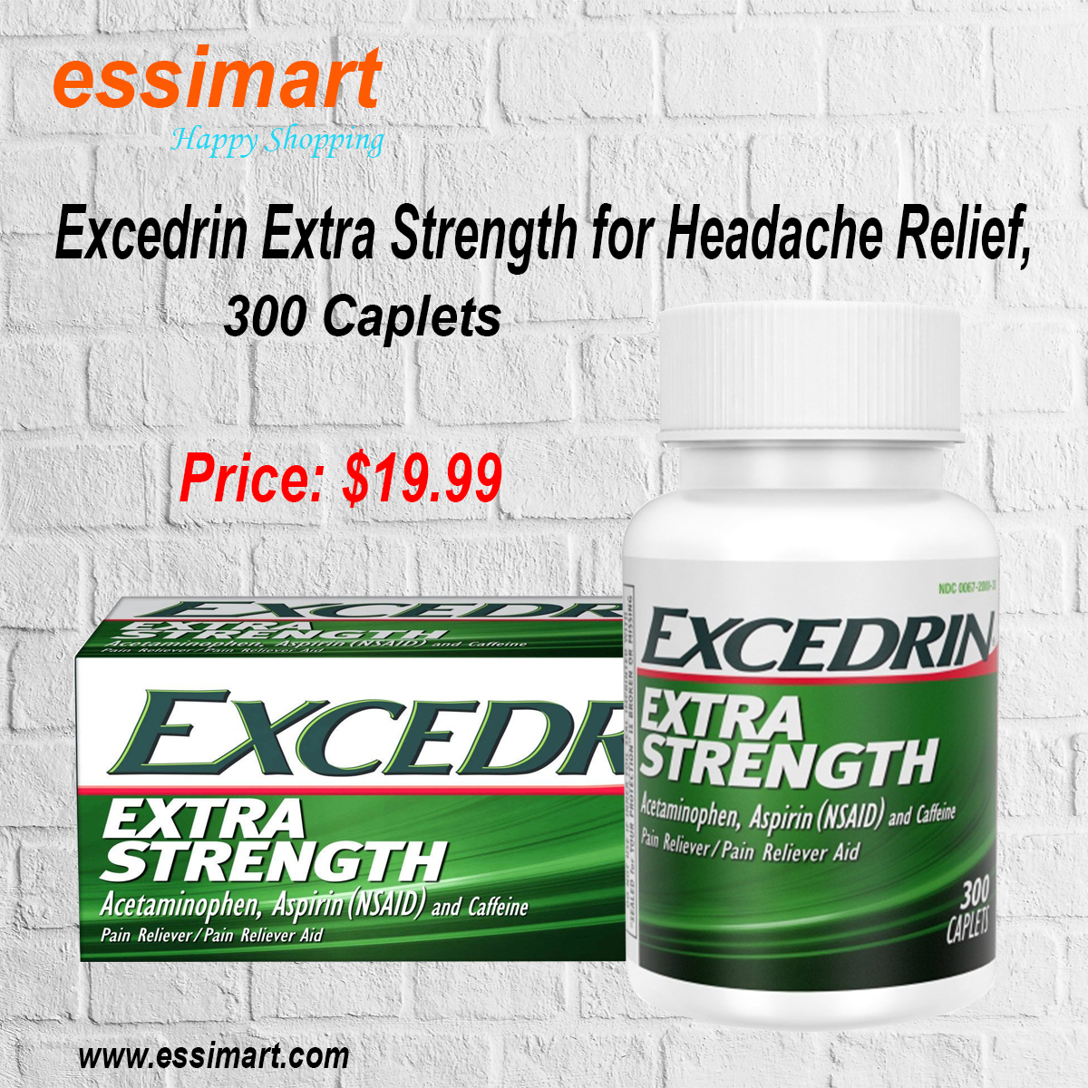 essimart's tweet image. Excedrin Extra Strength for Headache Relief, 300 Caplets
Price: $19.99
Details: essimart.com
Features: For some, Headache Relief Starts in Just 15 Minutes
Contains Acetaminophen, Aspirin, and Caffeine
Fast Acting Formula, Delivers Powerful Relief from Headache Symptoms