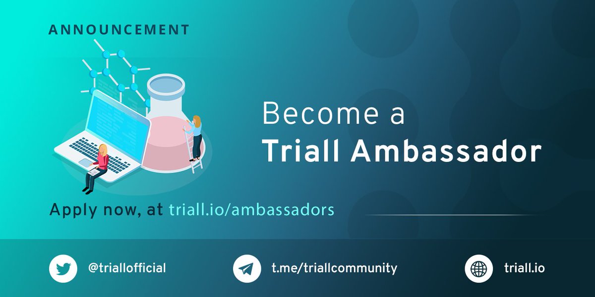 Today we announce the official opening of the Triall Ambassador Program! 📢

Are you motivated to spread awareness about Triall? Do you want to help our community grow globally and earn rewards in the progress? 🚀

Sign up now 👇
triall.io/ambassadors/

#blockchainforhealth #TRL