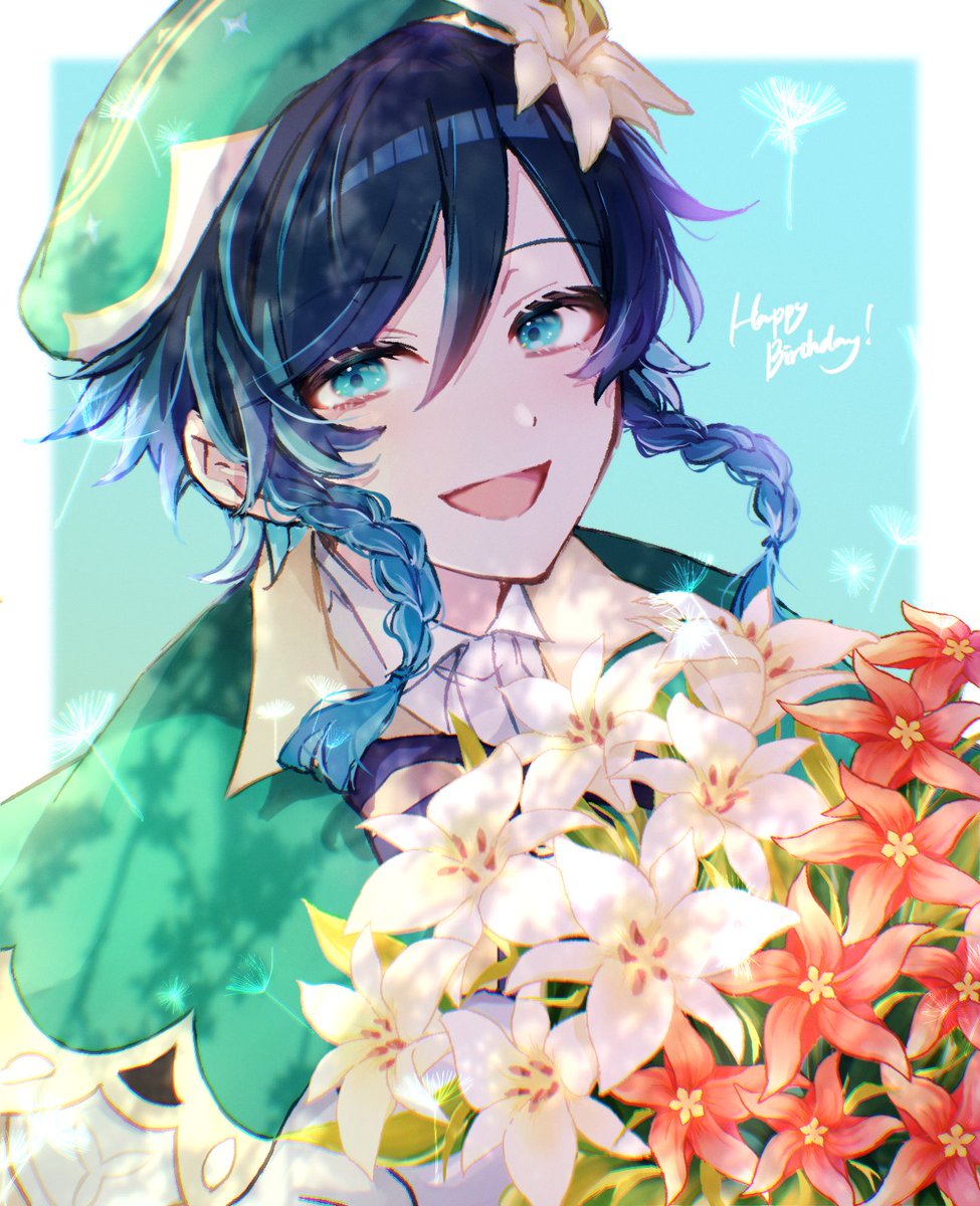 ウェンティ(原神) 「おめでとウェンティ🥳
#原神 #GenshinImpact #venti 」|りっかのイラスト