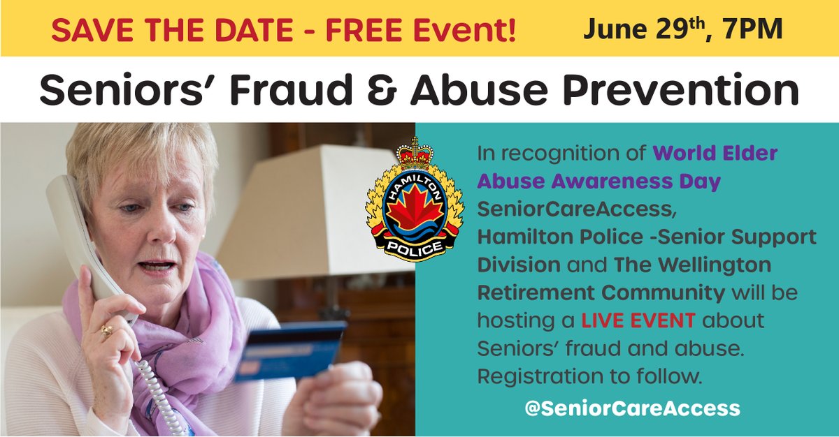 Today is #WorldElderAbuseAwarenessDay and we remember that it's important to be aware and vigilant against abuse to Seniors. Join us later this month for a Senior's Fraud &amp; Abuse Prevention Webinar on Facebook. #ElderAbuse #elderabuseawareness #seniorcare #elderabuseawarenessday
