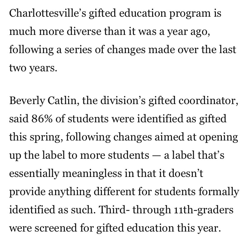 backyardconserv's tweet image. Just wave a magic “equity”
wand.
 
Historically, fewer than one-fifth of students have been identified as gifted.

It’s progress, right? You don’t need to eliminate accelerated math under #CriticalRaceTheory, just call all math accelerated!
 
#valeg #VAGov
dailyprogress.com/news/local/edu…