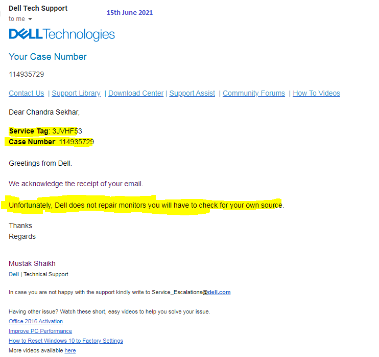 joshicm2's tweet photo. @BillScannell2 
The level of service and support that we get in India has been very bad.  I bought a dell monitor recently (Jan'21) and now there is absolutely no support towards the service of it as it has developed a display problem. https://t.co/4DSEPmv4RF