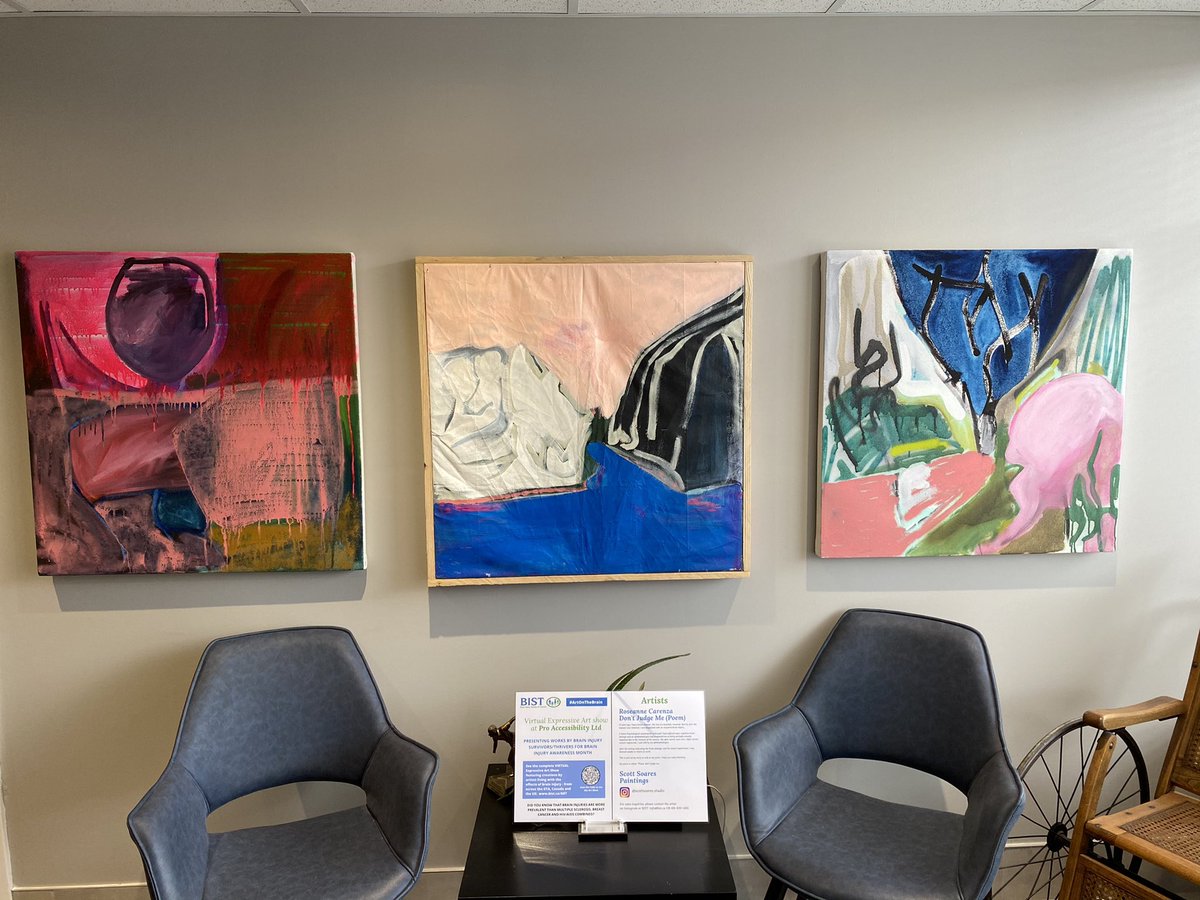PROAccessON's tweet photo. In support of Brain Injury Awareness Month, Pro Accessibility is showcasing these amazing art pieces created by @roseannecarenza and @scottsoares.studios, both Brain Injury Survivors. Book your appoint to view these amazing artists. #bist #braininjuryawarnessmonth #brain #injury https://t.co/b6a13ndbDV