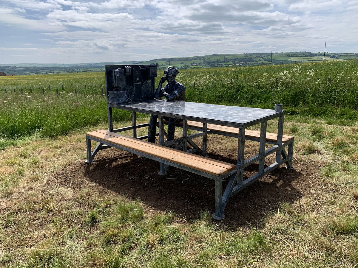 KvBlacksmith's tweet photo. -  Boulby Mine Public Sculpture -

Sited along the beautiful Cleveland Way - See Map.

A sculptural picnic bench, packed full of detail, information and a full sized miner!

Commission by Boulby Mine to celebrate their 50th anniversary, and placed for all to enjoy.

Made by me! X https://t.co/SlYAutr4z6