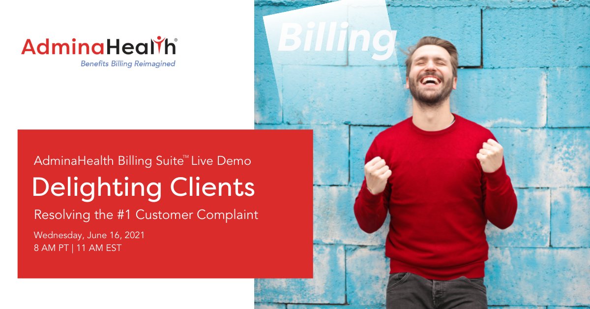 adminahealth's tweet photo. Billing is often the #1 reason clients leave. Take steps to retain your book and attract new customers with automation and easy implementation of new benefits. Join the AdminaHealth Billing Suite live demo tomorrow! https://t.co/ba0mwCi6ZI #billingreimagined #insurtech #hrtech https://t.co/7y6Pe3sZ7T