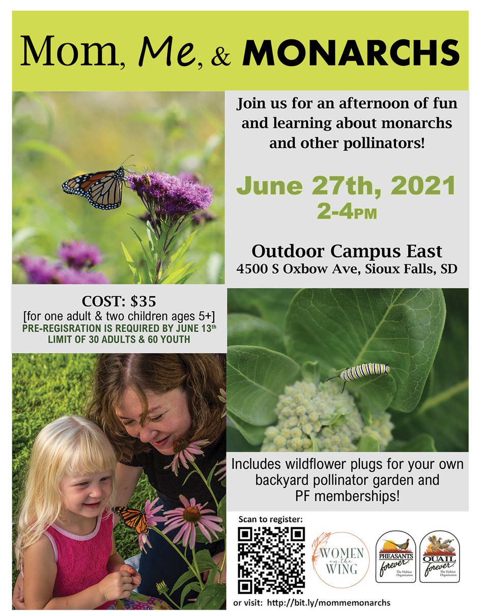 .<a href="/SDPheasants/">South Dakota Pheasants Forever</a> is hosting Mom, Me, and Monarchs event to learn more about #pollinators. Check out the flyer if you're interested