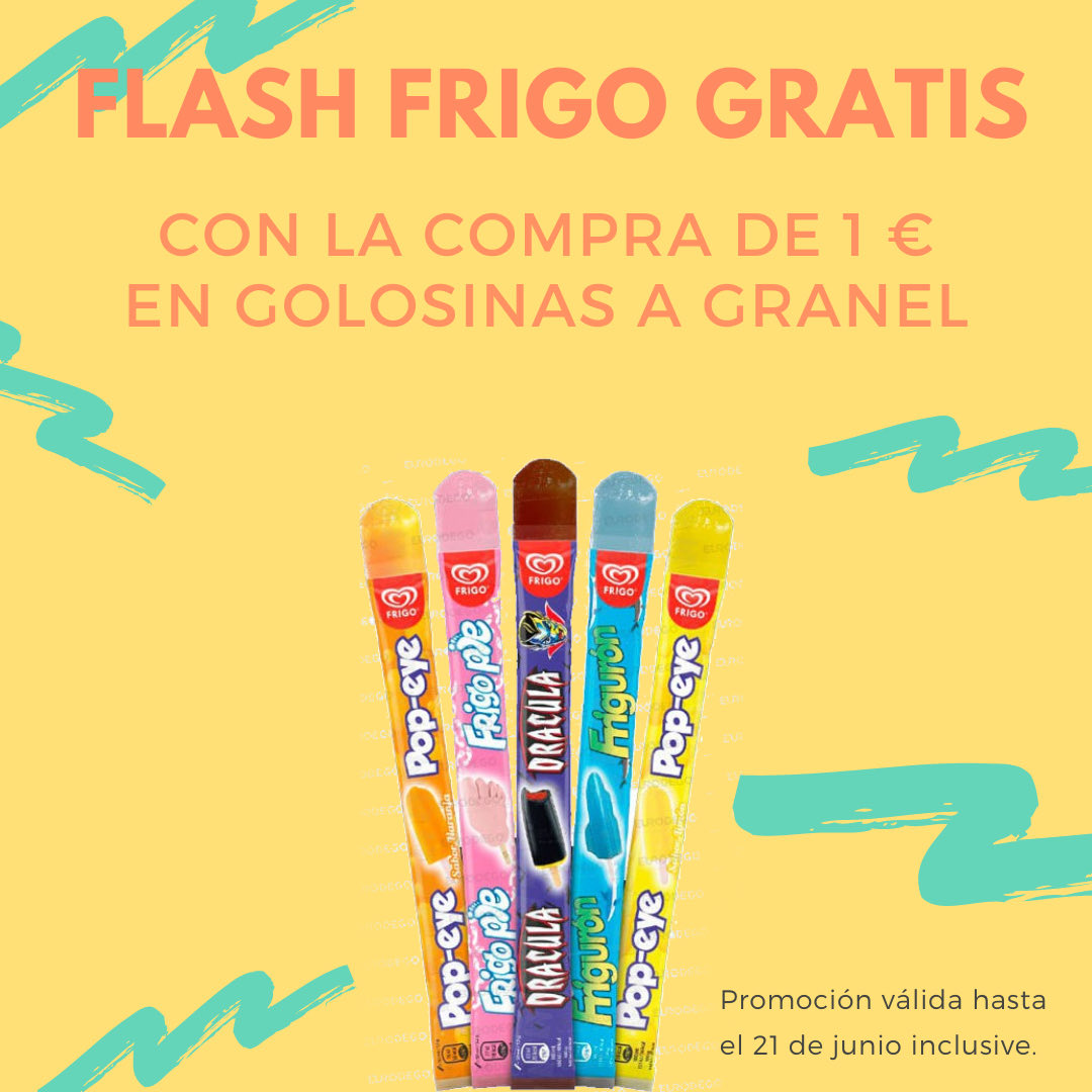 🆕 GRATIS‼️un flash frigo, al comprar 1️⃣ € de golosinas a granel 🤭(promo hasta el 21 de junio incluido) 🌞.

#frigo #helado #promoción #golosina #chuche #verano #chocolatinas #caramelos #chicles #gominolas