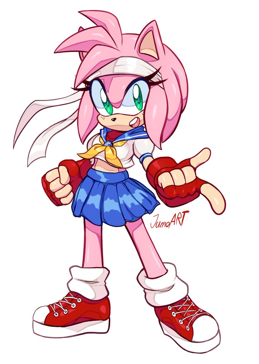 Amy Rose as Sakura from Street Fighter Commission for @BranFlaixx