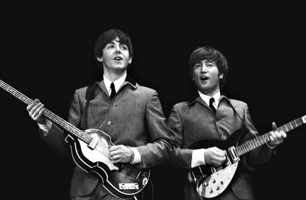 srhedr's tweet photo. Paul and John on stage at the Washington Coliseum, Washington, D.C. on Feb. 11, 1964. 📸 Mike Mitchell #TheBeatles #FirstUSConcert https://t.co/d6FPnhO8dX