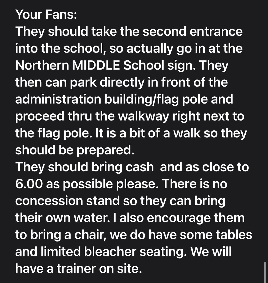Attention Softball Qrt Final Info to Fans: 

Please see information below if your traveling to today’s game @ Northern High School-

1- $6.00 to get in (Bring Cash) 
2- Bring Chairs
3- No Concessions 

<a href="/TJ_PatriotsAD/">Mike Chavez</a> @PatNationPrinc  <a href="/tjsoftballcoach/">TJ Softball</a> <a href="/geehoops1/">Coach Airing</a> <a href="/AthleticsTj/">TJ Patriot Athletics Boosters</a>