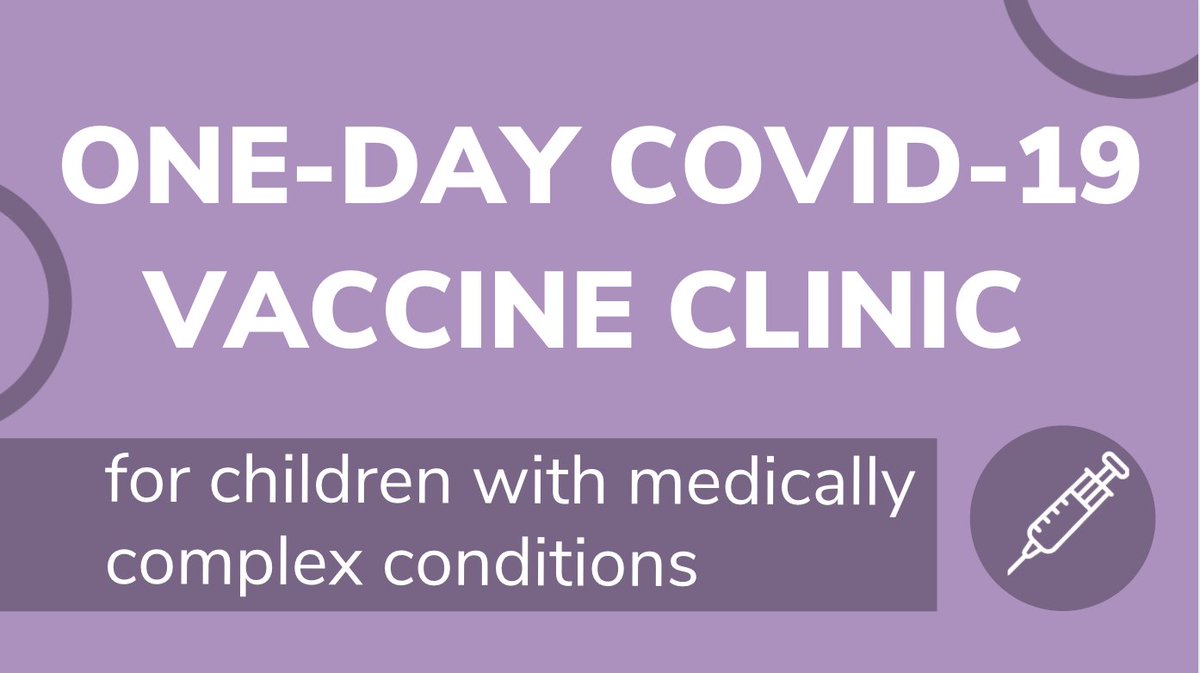 On June 22, we will be holding a one-day #COVID19 vaccination clinic for children with medically complex conditions.

👧 12-17 years old
💉 First &amp; second doses (if first dose received on or before May 9)
⏰ 3:00 - 7:00 pm
📍 Brampton Civic

Learn more: bit.ly/3tIQ3tb