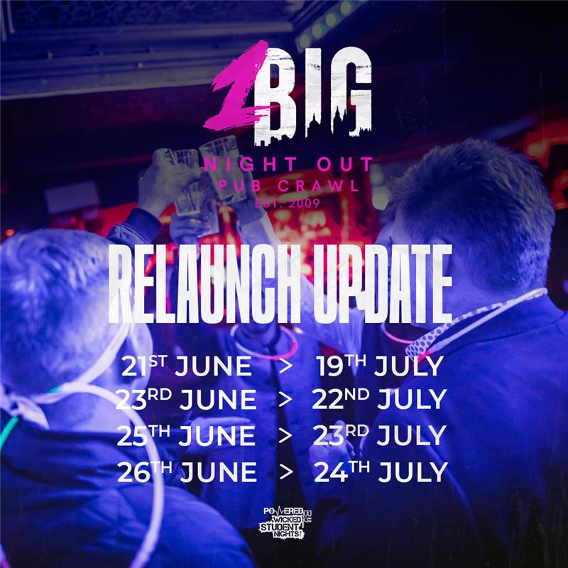 1BigNightOut's tweet photo. EVENTS UPDATE🚨

The 21 June nightlife relaunch has been postponed until the week commencing 19 July. 

Your ticket will be automatically transferred to: 

June 21st>19th July 
June 23rd>22nd July 
June 25th>23rd July 
June 26th>24th July 

Stay Updated👉 https://t.co/1fAYoqLoDJ https://t.co/nzVIb12N8t