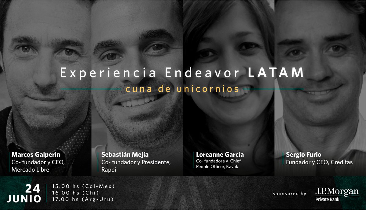 Se viene la #ExperienciaEndeavorLatam con cuatro unicornios que están generando innovación, talento e inclusión: <a href="/Mercadolibre/">Mercado Libre</a>, <a href="/RappiArgentina/">Rappi Argentina</a>, @KavakArgentina y <a href="/CreditasTech/">Creditas Tech (de 🏠)</a> 

El 24 de junio en vivo por Youtube, reserva tu lugar:
bit.ly/3oQleBy