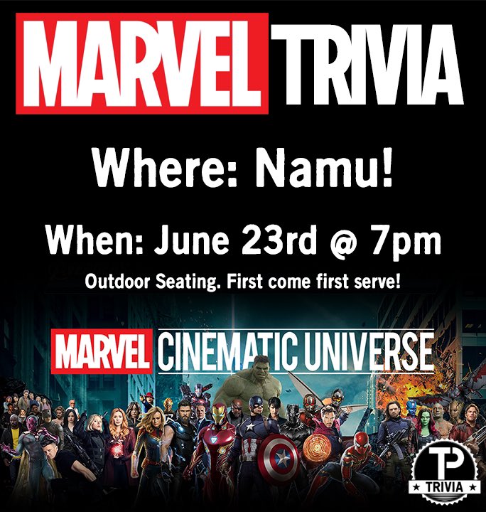 TPTriviaMasters's tweet photo. Mark your calendars! We’ll be @NamuDurham next Wednesday June 23rd with our first themed trivia in over a year! The event is free and seating is first come first serve. Join us for your chance to win cool prizes and the right to call yourself a real life trivia hero!!! https://t.co/w7mrt0dl3W