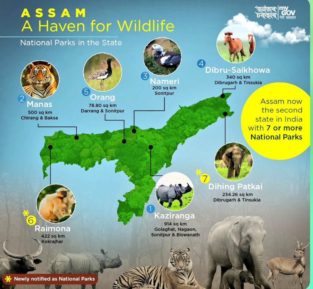 rameshpandeyifs's tweet photo. Assam stands 2nd in the country with 7 National Parks so far as maximum number of national parks in a States or UTs is concerned. MP has maximum 11 National Parks. #NationalParks https://t.co/t8mBAORdic