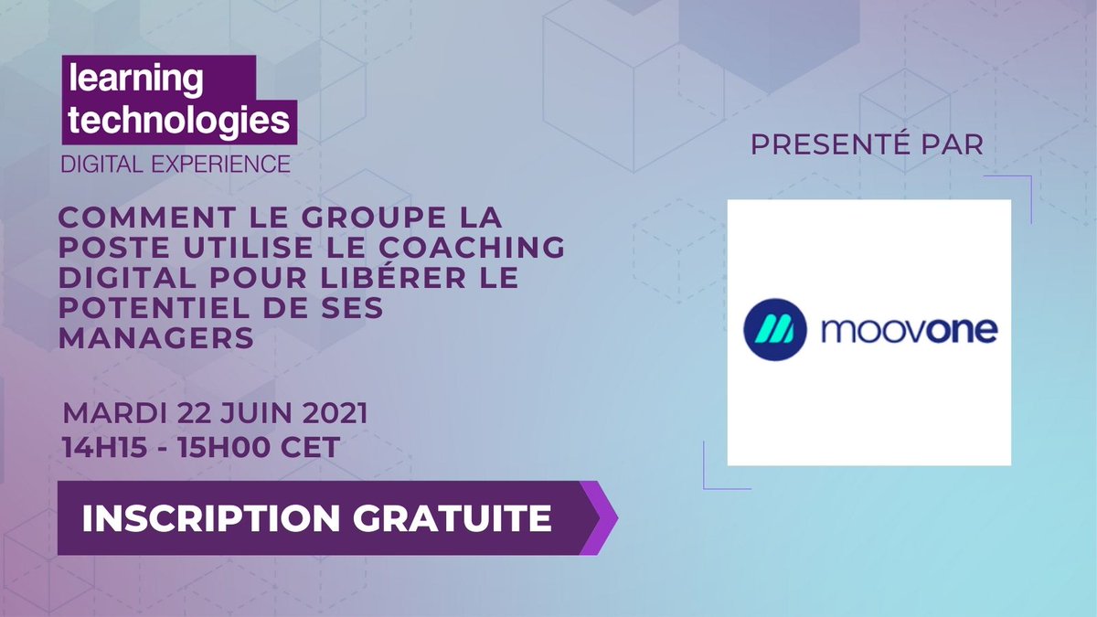 Learning Technologies France (@learntechfr) on Twitter photo 💥Mardi 22, 14h15 CET à #LTDX21 💥 Rejoignez-nous pour 'Comment le Groupe La Poste utilise le coaching digital pour libérer le potentiel de ses managers', présenté par <a href="/MoovOne/">CoachHub France (ex-MoovOne)</a>
Inscription gratuite ici: 👉 ow.ly/POIm50F9Oss #elearning #learntech 💥Mardi 22, 14h15 CET à #LTDX21 💥 Rejoignez-nous pour 'Comment le Groupe La Poste utilise le coaching digital pour libérer le potentiel de ses managers', présenté par <a href="/MoovOne/">CoachHub France (ex-MoovOne)</a>
Inscription gratuite ici: 👉 ow.ly/POIm50F9Oss #elearning #learntech