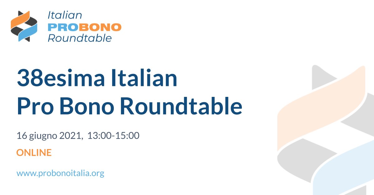 Non dimenticare l'appuntamento di domani con la 38esima #ItalianProBonoRoundtable! Parleremo dell’impatto dei fattori ESG e di strumenti operativi innovativi per le ONG.
Leggi l’agenda completa e registrati su Eventbrite per partecipare: probonoitalia.org/it/eventi/38a-…