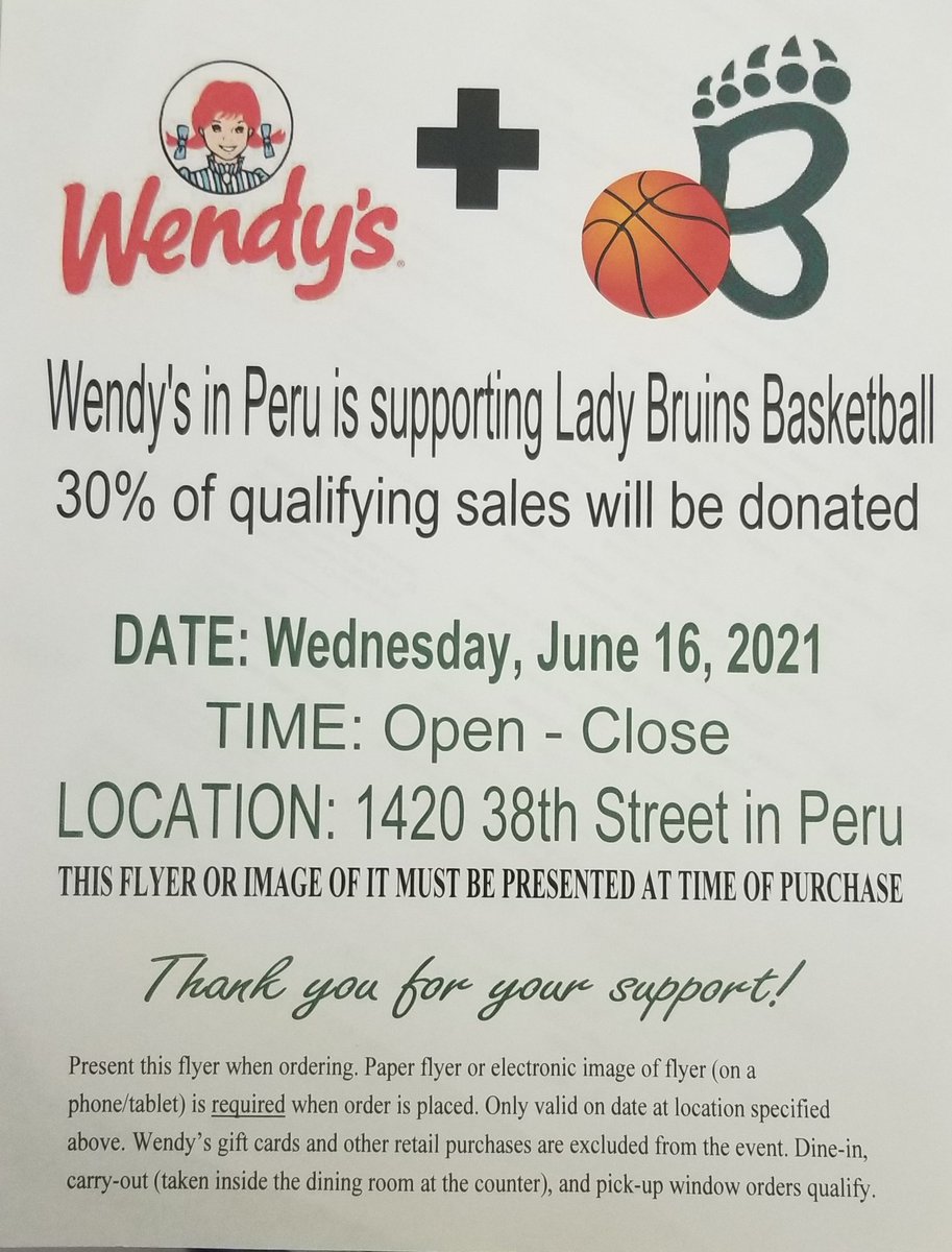 The Lady Bruins are fueled by a strict Wendy's diet!  Eat like a Lady Bruin (for one day)!  Tomorrow, Wednesday June 16th, you can help support Lady Bruins Basketball! #myLadyBruinSisters <a href="/stbedeacademy/">Saint Bede Academy</a>