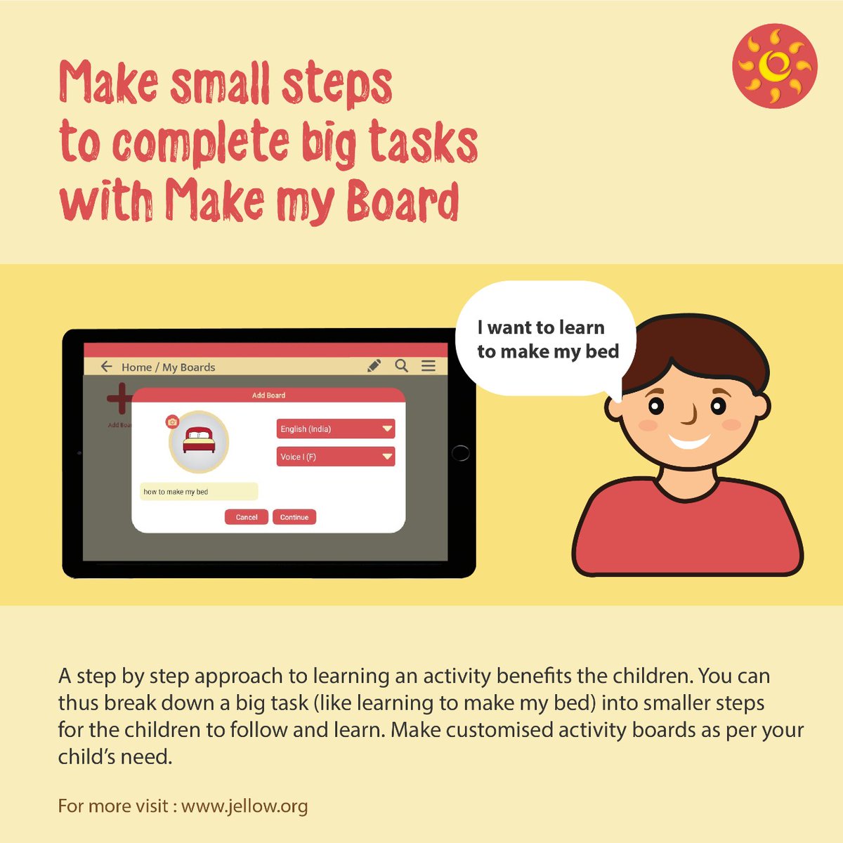 jellowapp's tweet photo. A step by step approach to learning an activity benefits the children. You can thus break down a big task (like learning make my bed) into smaller steps for the children to follow and learn. Make customised activity boards as per your child’s need. https://t.co/SQkSBA3hjs https://t.co/HkcpT9azc2