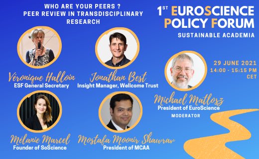 EuroScience's tweet image. Who are your peers❓Discuss about it ONLINE with Michael Matlosz, the President of EuroScience and his guests at the 1st EuroScience Policy Forum on 📌June, 29th❗️

REGISTER 👉 bit.ly/35p5Zqq
More Information 👉 bit.ly/35kxbGN