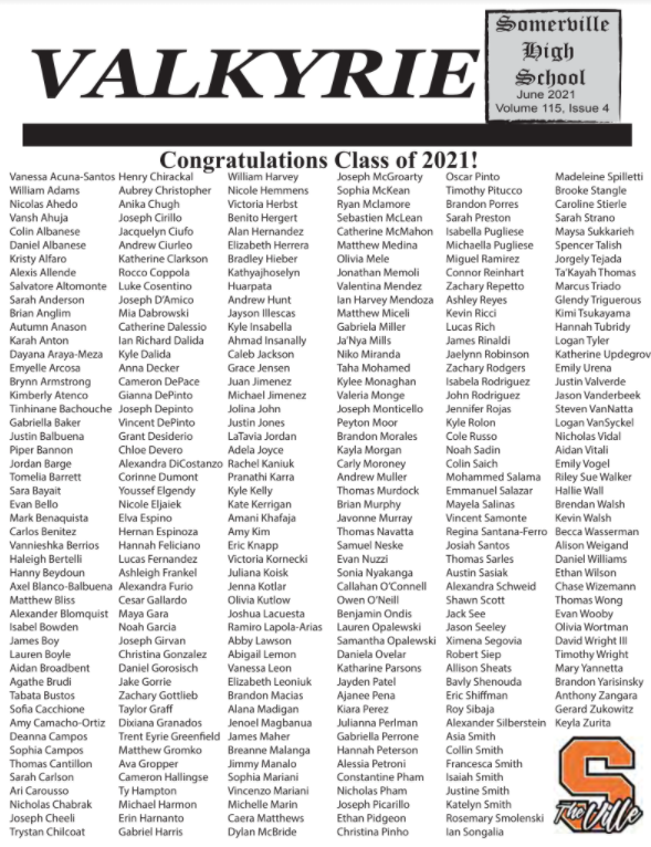 SomervilleHSNJ's tweet photo. The final issue of  the Valkyrie is now posted on the HS website under SHS Headlines #VillePride #SeniorIssue @GFoleySHS https://t.co/whJlPQW5wU