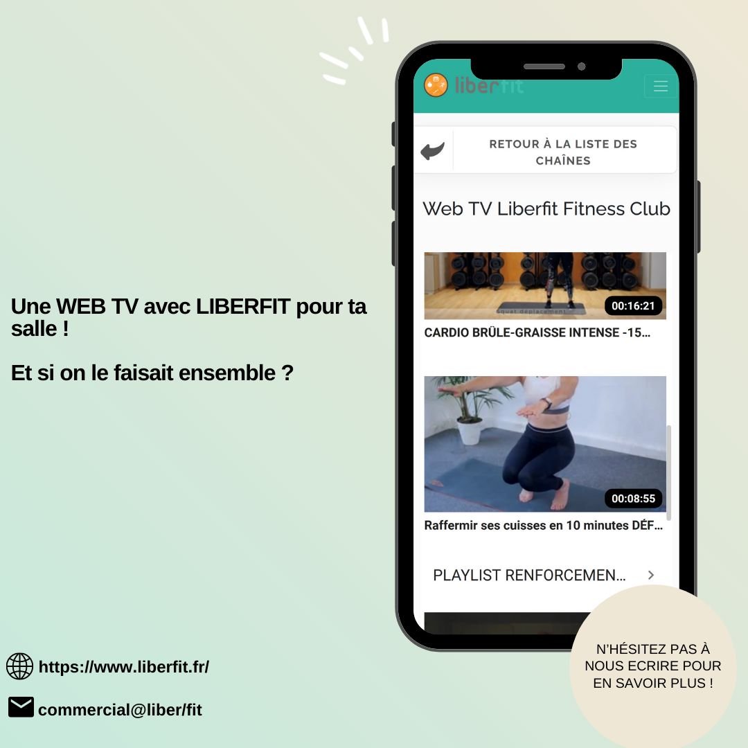 LiberFit's tweet image. LA WEB TV chez LIBERFIT ! 😍

➡️ Créez vos différentes playlists vidéos selon vos thématiques (yoga, renforcement musculaire, nutrition, zumba, etc…) et autorisez vos clients à s’y abonner.

◾ Cliquez ici pour savoir comment démarrer : lnkd.in/dFe68h4

#Liberfit