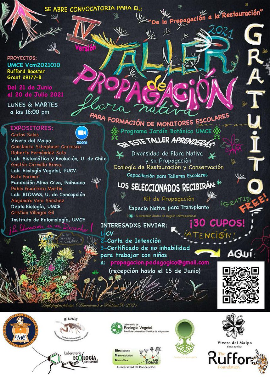 ¡Atención! el programa jardín botánico UMCE está organizando un taller de propagación de flora nativa para formación de monitores escolares. Es gratuito. Más información en el afiche.