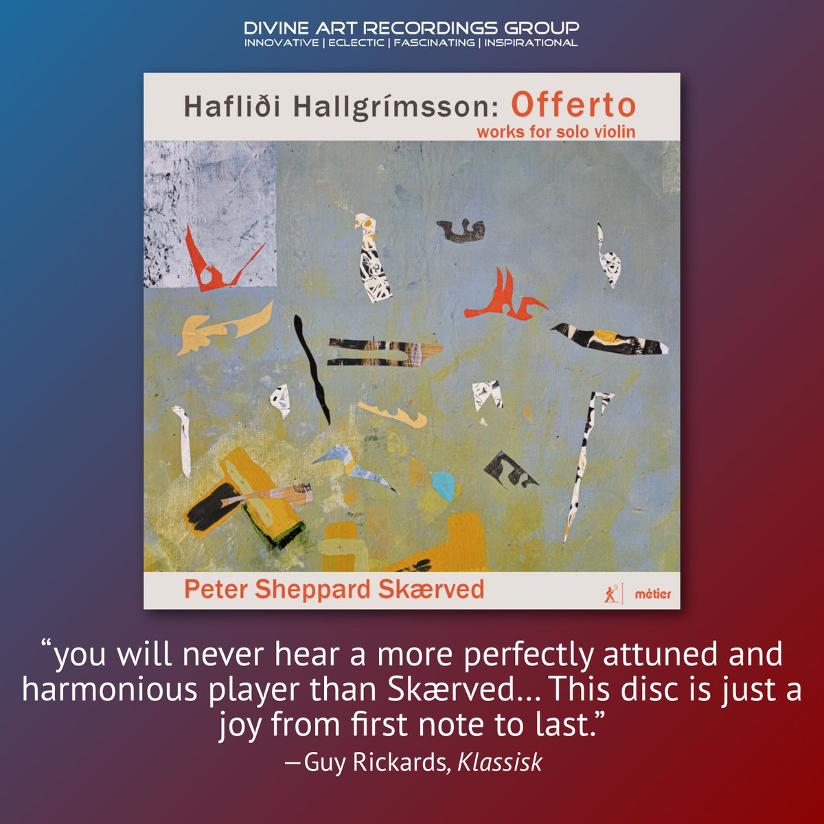 DivineArtRecord's tweet photo. Fantastic new review for @Sheppardskaerve’s #Offerto recording of the music of Hafliði Hallgrímsson in #Klassisk! https://t.co/hELCq5P70u
“you will never hear a more perfectly attuned and harmonious player than Skærved… This disc is just a joy from first note to last.” @LSHMWAH https://t.co/j0J6UyUnU5