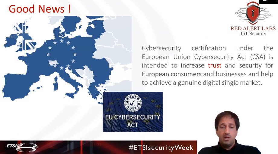 ETSI_STANDARDS's tweet photo. Roland Atoui from @RedAlertLabs speaks about scaling #IoT #certification to match the growing numbers of IoT devices… join us now to hear how! https://t.co/jWmMRw5IP2 
#ETSIsecurityWeek https://t.co/JNK14y7Dkt