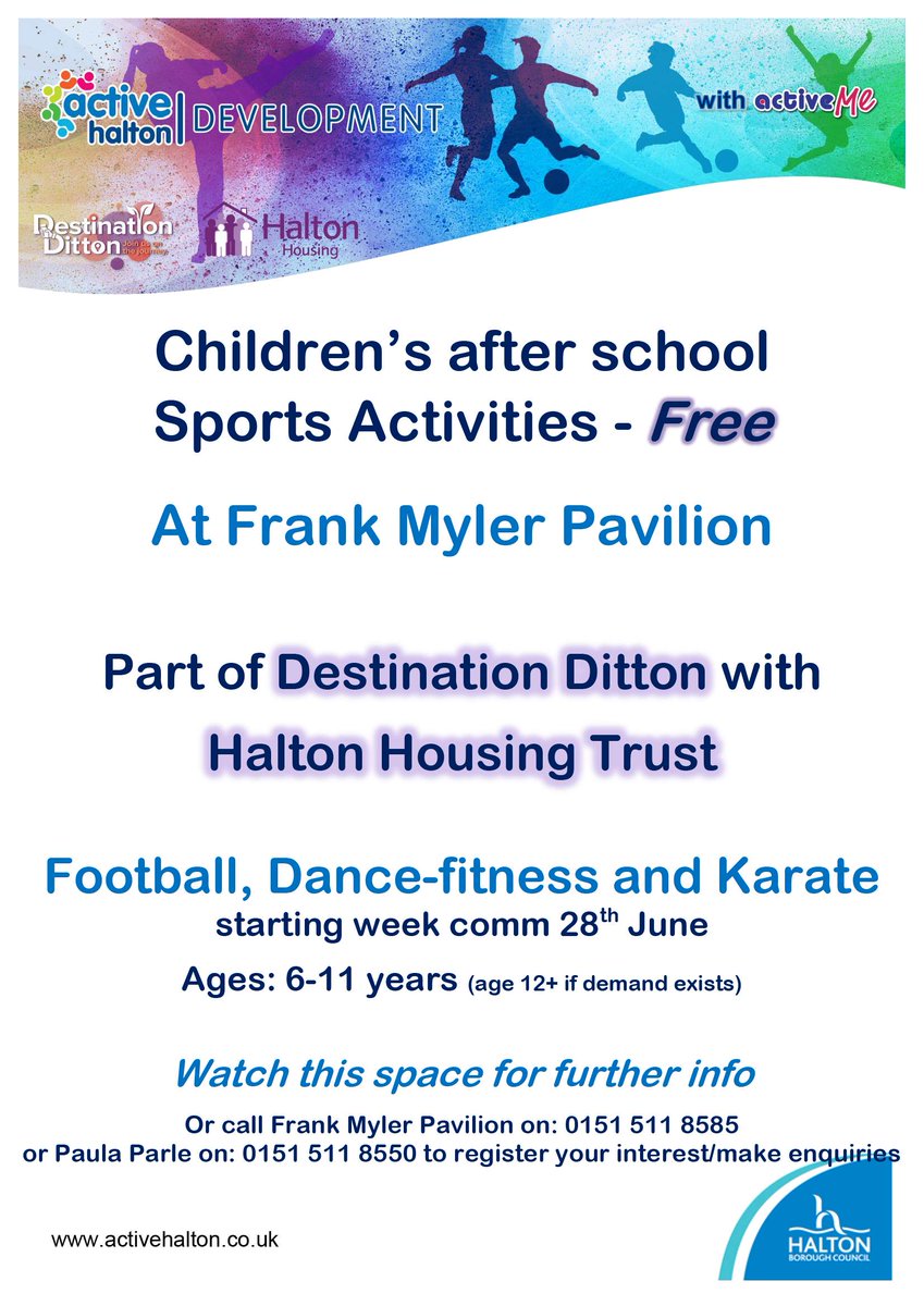haltonsportsdev's tweet photo. Not long now, and our children's after school sports start at Frank Myler Pavilion!
@HaltonHousing @DittonHalePol @DittonPrimary @dittondeli @HaltonBC #healthyhalton #activehalton https://t.co/7PqvNGw37f