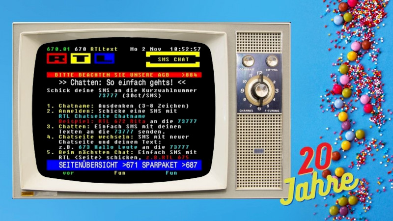 Schengber's tweet photo. 20 Jahre RTL Teletextchat &amp; DSaF!

Der Teletextchat war unser erstes großes Projekt - und es läuft immer noch.

Ein unvergleichliches Projekt und eine unvergleichliche Erfolgsgeschichte- 20 Jahre #CommunityManagement und #Monitoring .

Danke an alle, die das ermöglicht haben. https://t.co/Bf2oHBTr82