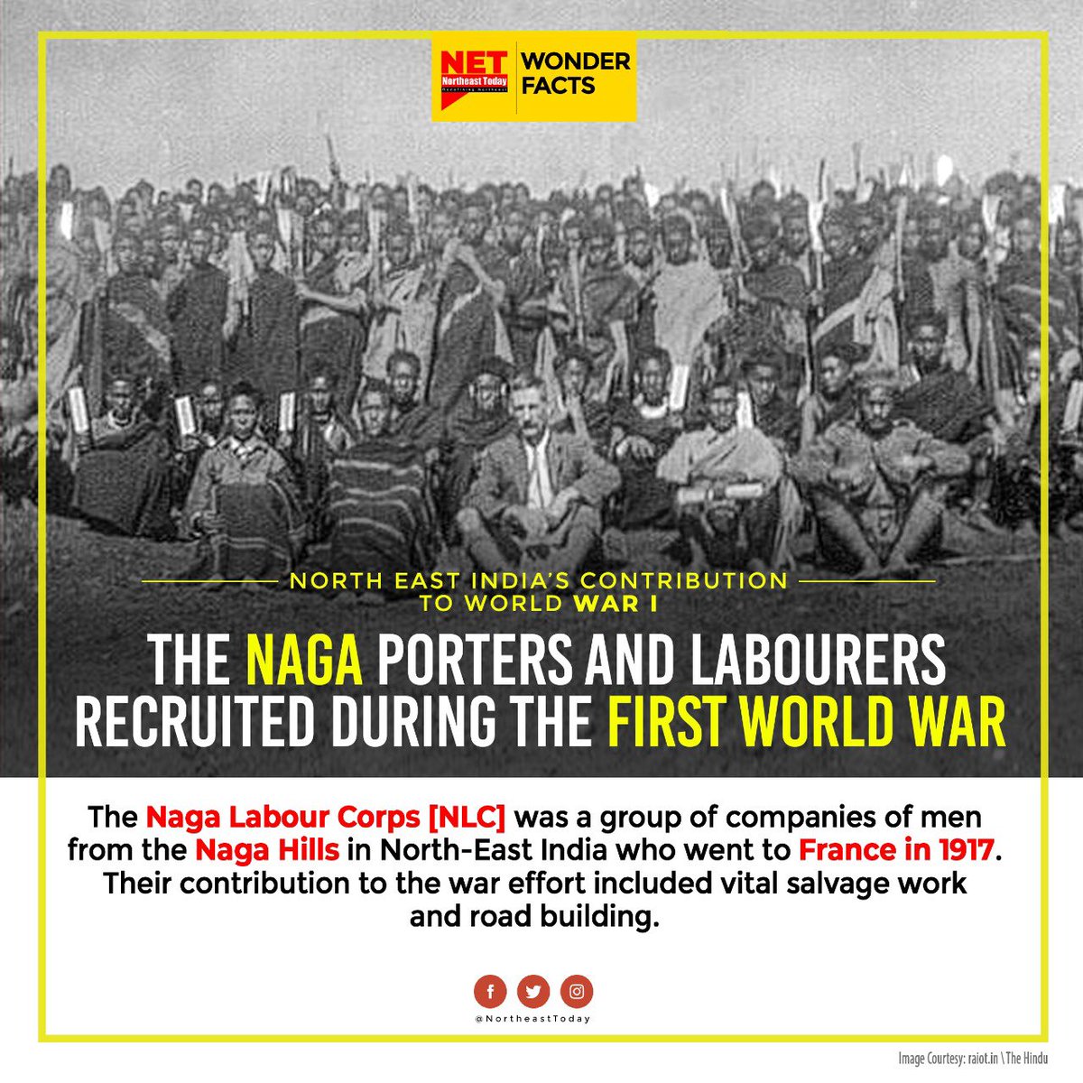 NortheastToday's tweet photo. #NortheastMatters #AChapterOnNE
Around 2000 Nagas – 1000 Semas, 400 Lothas, 200 Rengmas, 200 Aos and 200 Changs and other Trans-frontier tribes were recruited in 1st world war and was designated as the 21st Naga Labour Corps. The 21st NLC arrived in France in 2 groups. https://t.co/scgn4NqMdC
