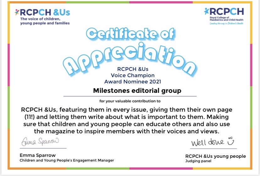 Thank you @RCPCH_and_Us from all of us on the #RCPCHMilestones Board @SebJGray @I_am_spottacus @drjamesdearden @DrDita. And thank you to our epic editor @AislingBeecher who keeps us all in check! #RCPCH21