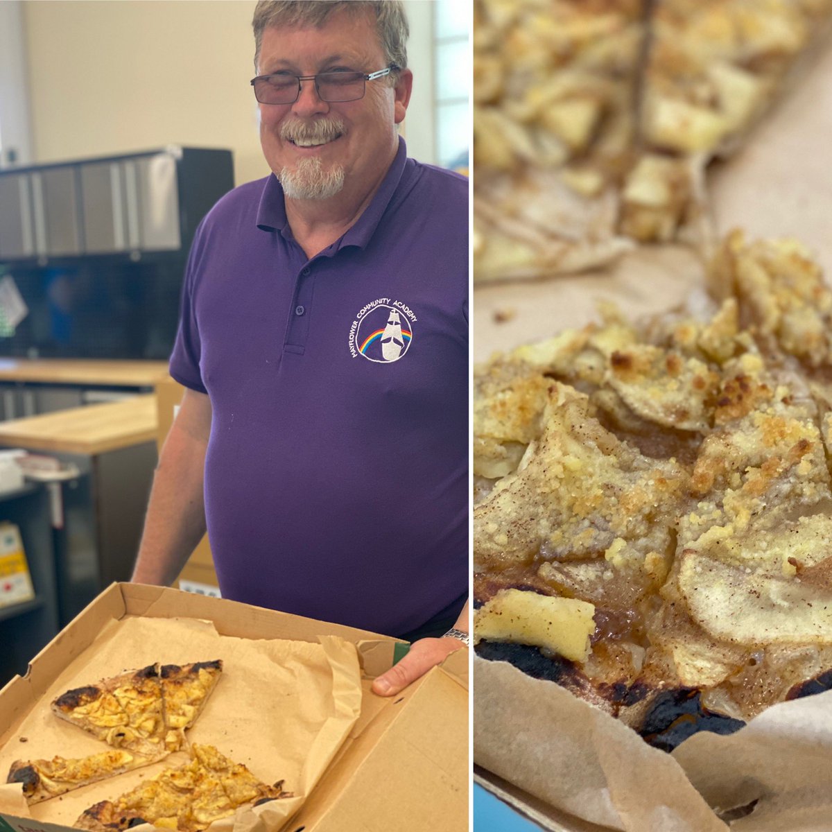 Uncover the talents and interests of your community. 

This is Dave. 
We call him Papa Dave. 
He makes beautiful wooden furniture.
He made our school chess boards out of reclaimed hardwood.
He also cooks.
He made this delicious apple pizza.

Papa Dave - you brightened our day.
TY