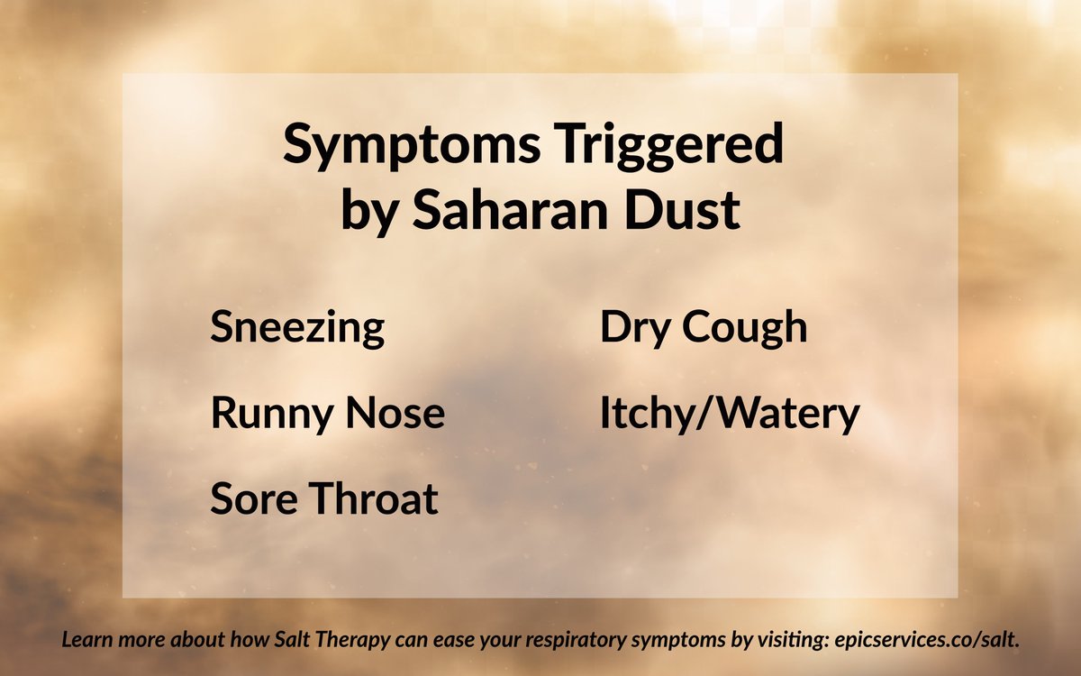 EPICServicesCo's tweet photo. Have you heard? It will be a little dusty this week! 

Keep your lungs happy, clean, and healthy with a little Salt Therapy! Stop in for a relaxing 45 min. session in our Salt Room or for a convenient 15 min. session in our Salt Booth! 

#EPICSalt #SaharanDust #RespiratoryHealth https://t.co/ngg8EuKom4