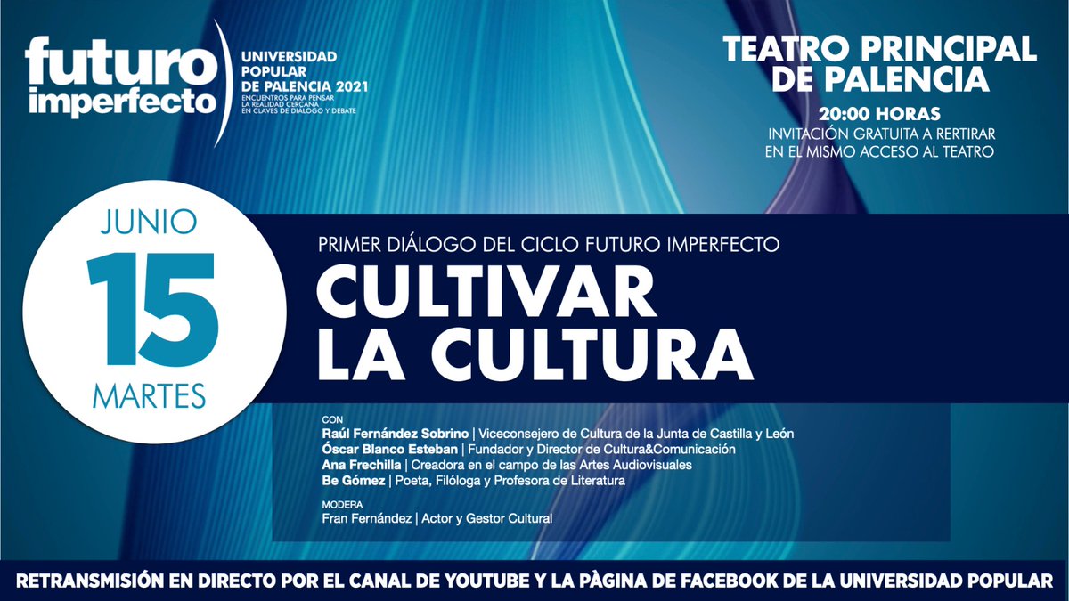 📝🗣️Esta tarde os recomendamos el primer diálogo del ciclo #FuturoImperfecto organizado por la @univpalencia.
El título ya es sugerente... ¿no creéis? #CultivarlaCultura
🕗Es a las 20:00h y🙇‍♀️se puede seguir en directo en el canal de YouTube👉cutt.ly/6nJPDd0