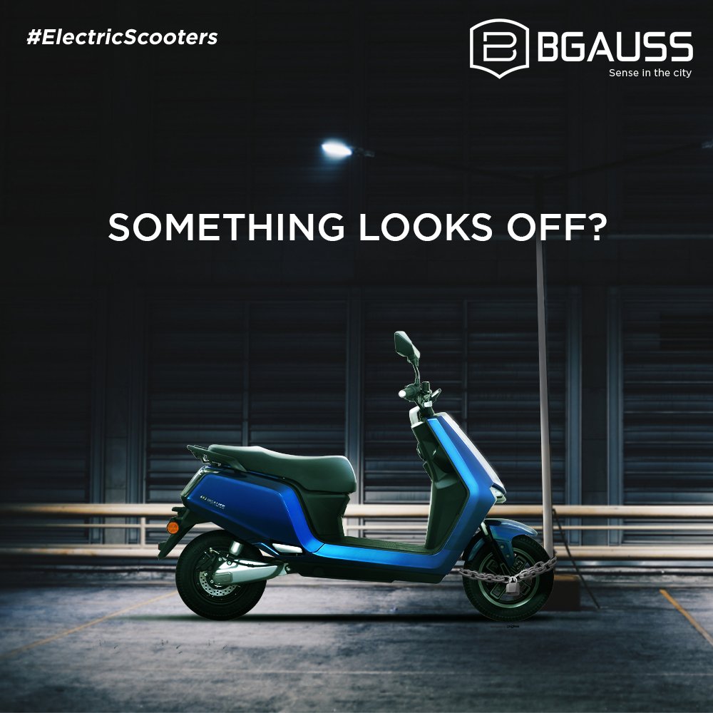 BGaussOfficial's tweet photo. With inbuilt anti-theft alarm and motor locking capabilities, your BGauss e-scooter can keep itself secure without being chained up!

#antitheft #BGaussElectricScooters #SensiblyStylish https://t.co/T0rCZgCW3Y
